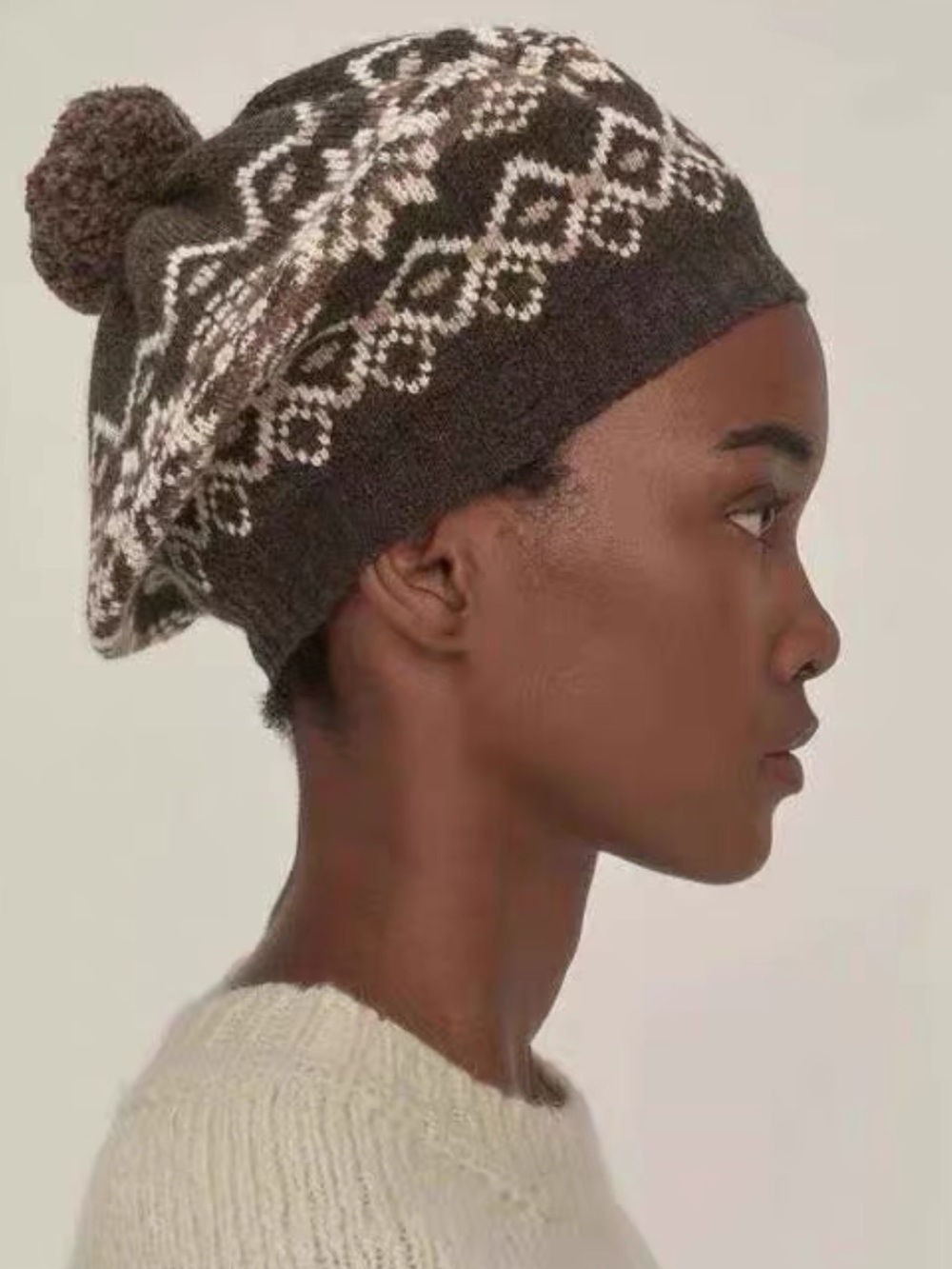 TOAST patterned fair isle Pom Pom Beret